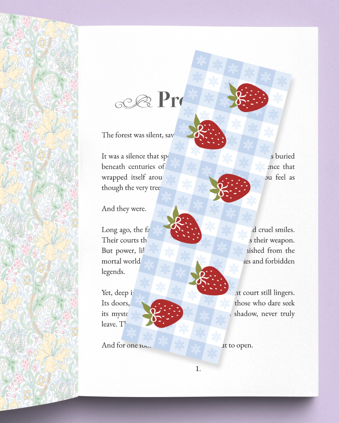 Gingham Strawberries and Flowers Bookmark