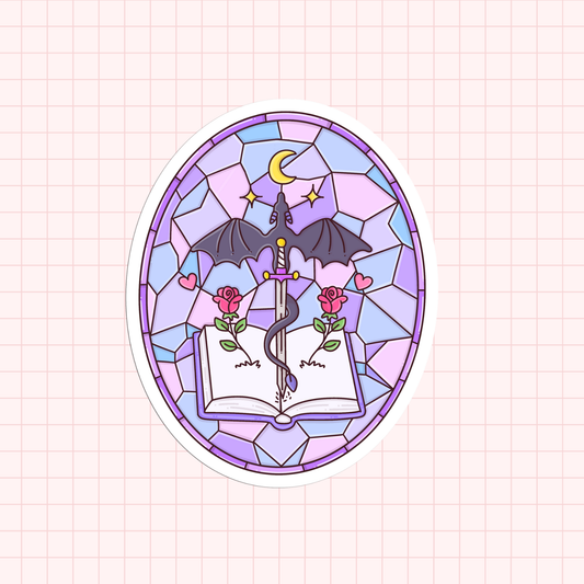 Dragon Books Stained Glass Fantasy Romantasy Fourth Wing Book Sticker